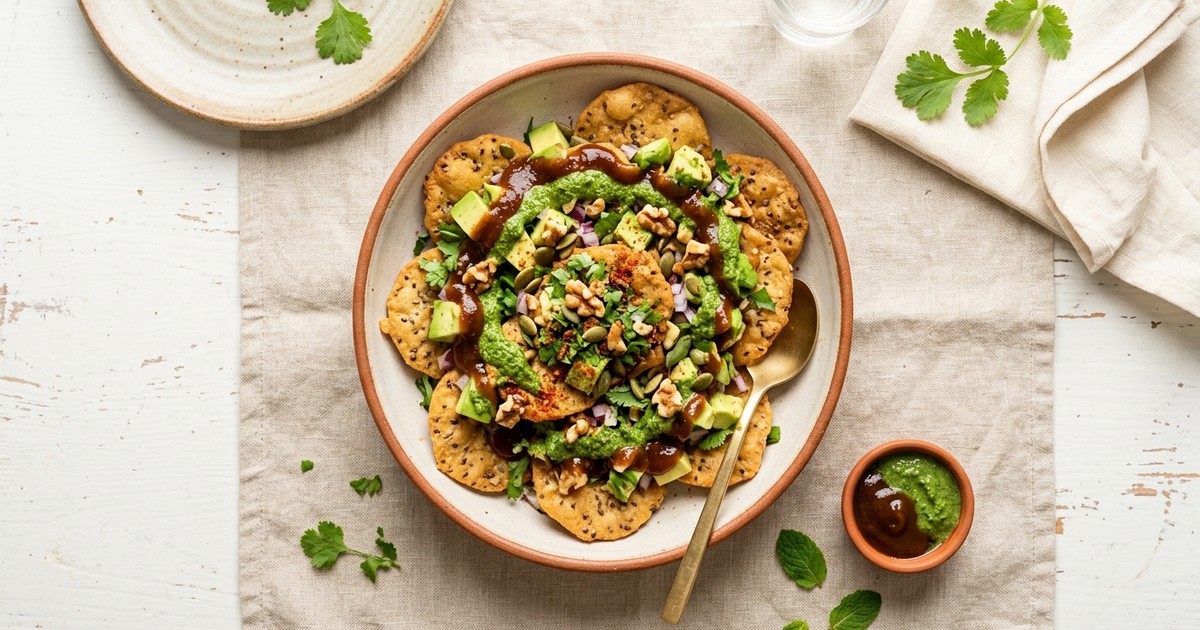 Air Fryer Almond-Seed Papdi Chaat with Tamarind & Walnut Chutney