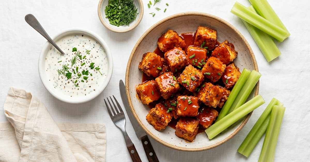 Air Fryer Buffalo Paneer Bites with Cool Ranch Dip