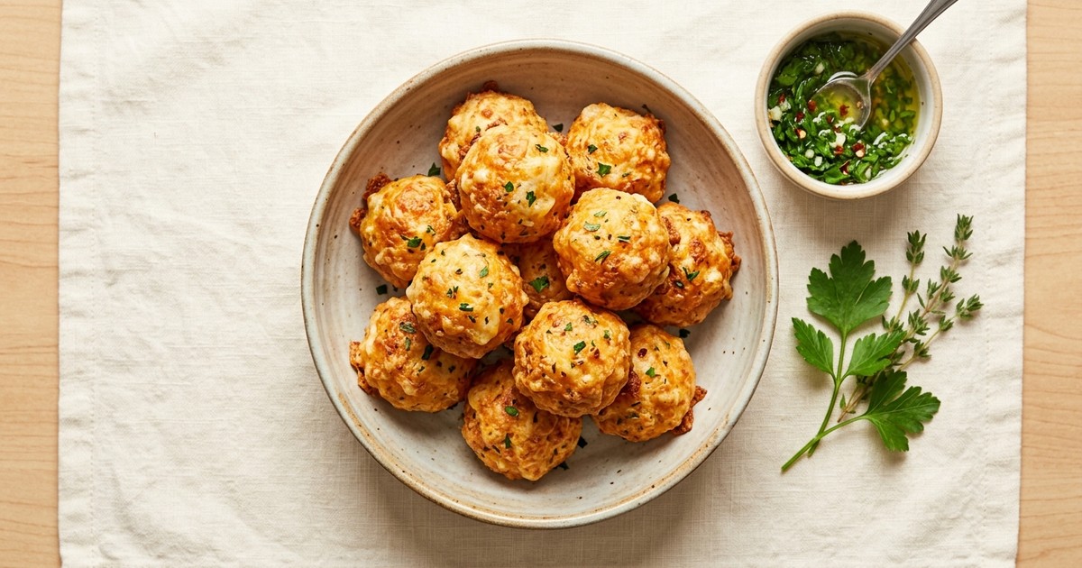 Air Fryer Cheddar-Mozzarella Cheese Bombs with Garlic Herb Butter
