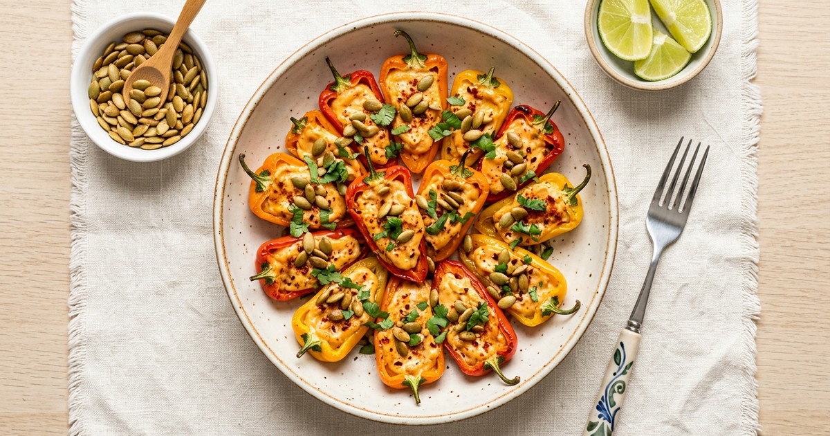 Air Fryer Chipotle Cream Cheese Stuffed Mini Peppers with Pepita Crunch