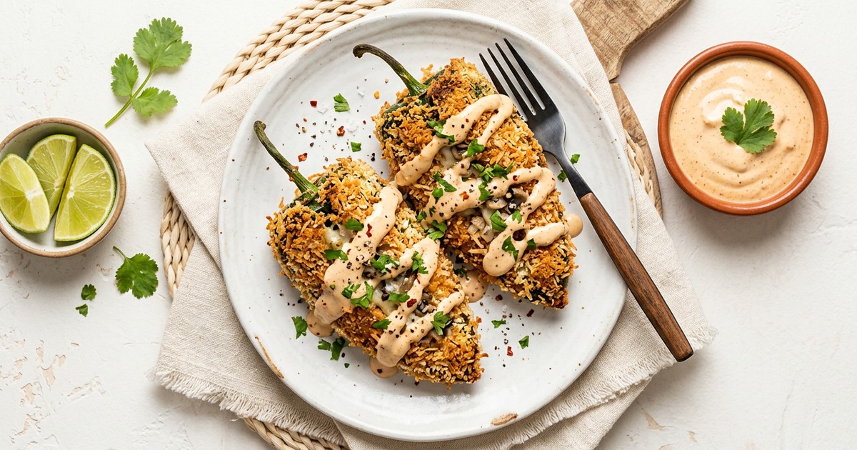 Air Fryer Coconut-Crusted Chile Rellenos with Chipotle Lime Crema