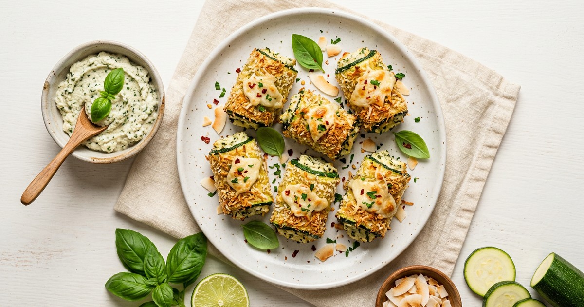 Air Fryer Coconut Zucchini Rollatini with Vegan Basil Ricotta