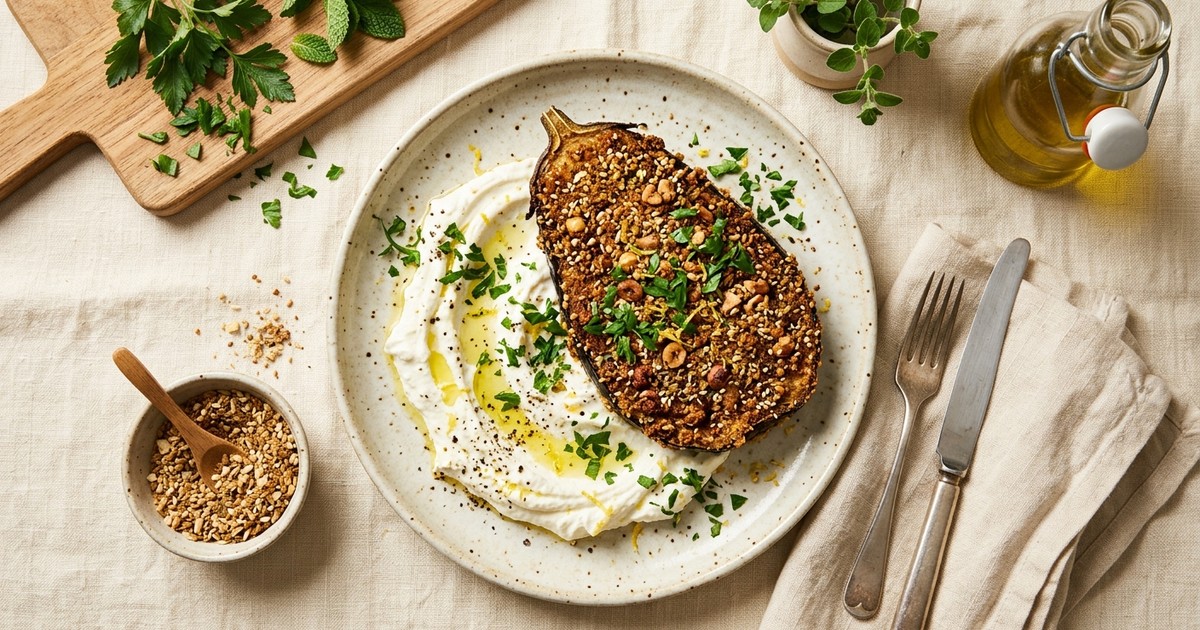 Air Fryer Dukkah-Crusted Eggplant Steaks with Whipped Feta