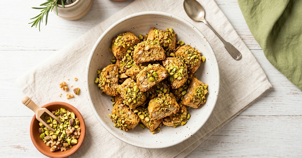 Air Fryer Italian Almond Biscotti Bites with Pistachio Crumble