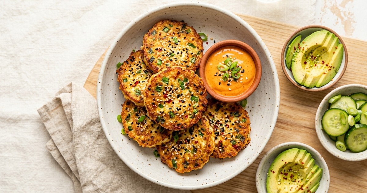 Air Fryer Korean Sesame-Scallion Egg Patties with Gochujang Mayo
