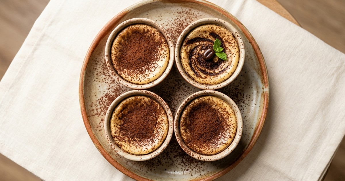 Air Fryer Mascarpone Espresso Mini Cheesecakes with Cocoa Dust
