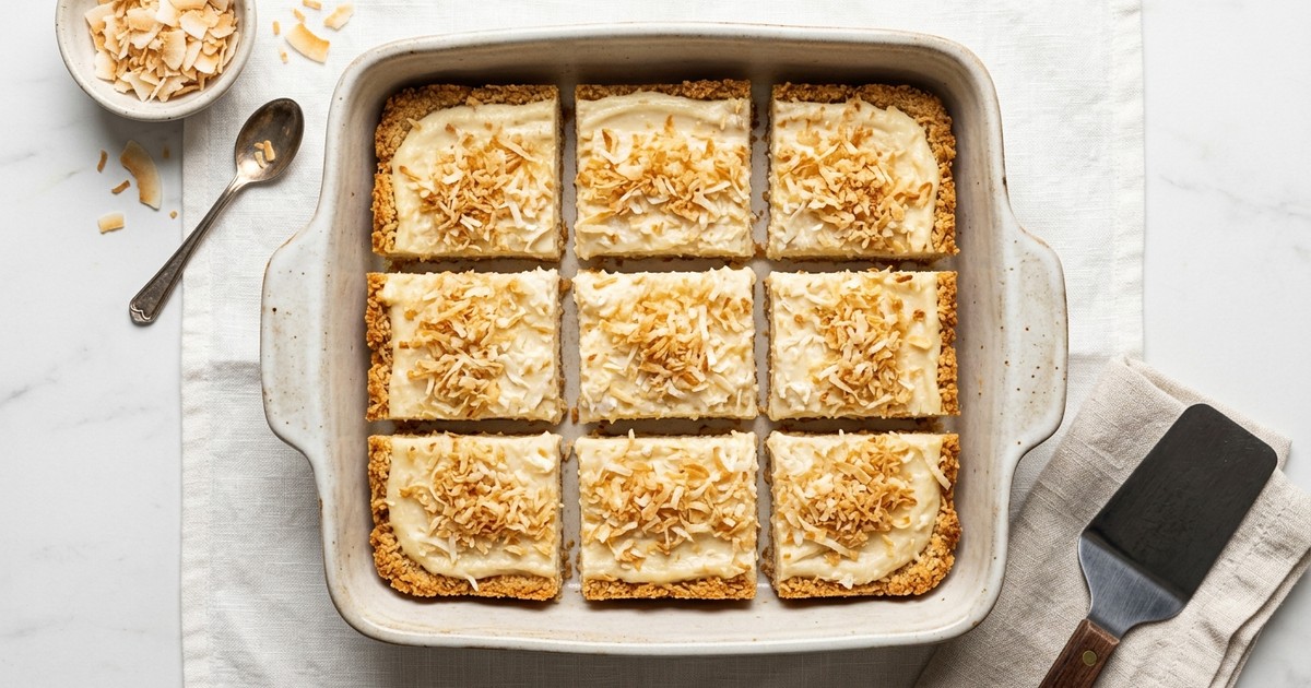 Batch-Prep Coconut Cream Pie Bars with Toasted Coconut Crumble