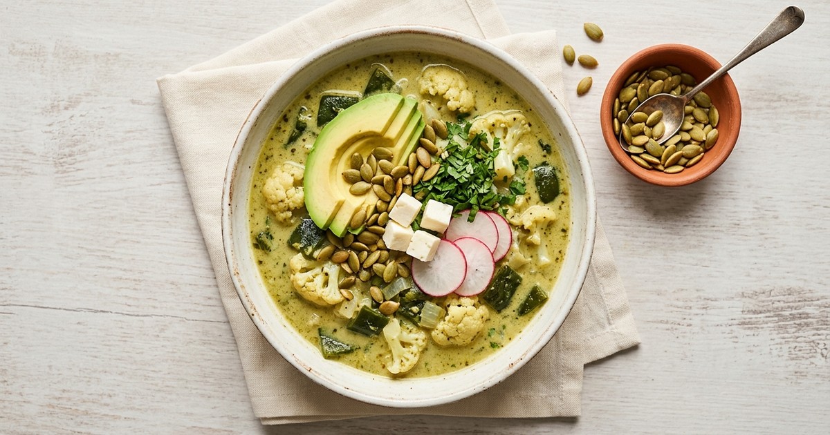 Batch-Prep Coconut Pozole Verde with Pepitas & Avocado
