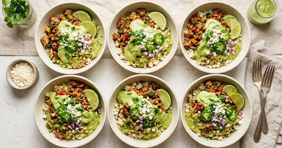 Batch-Prep Coconut Verde Enchilada Bowls with Avocado Crema