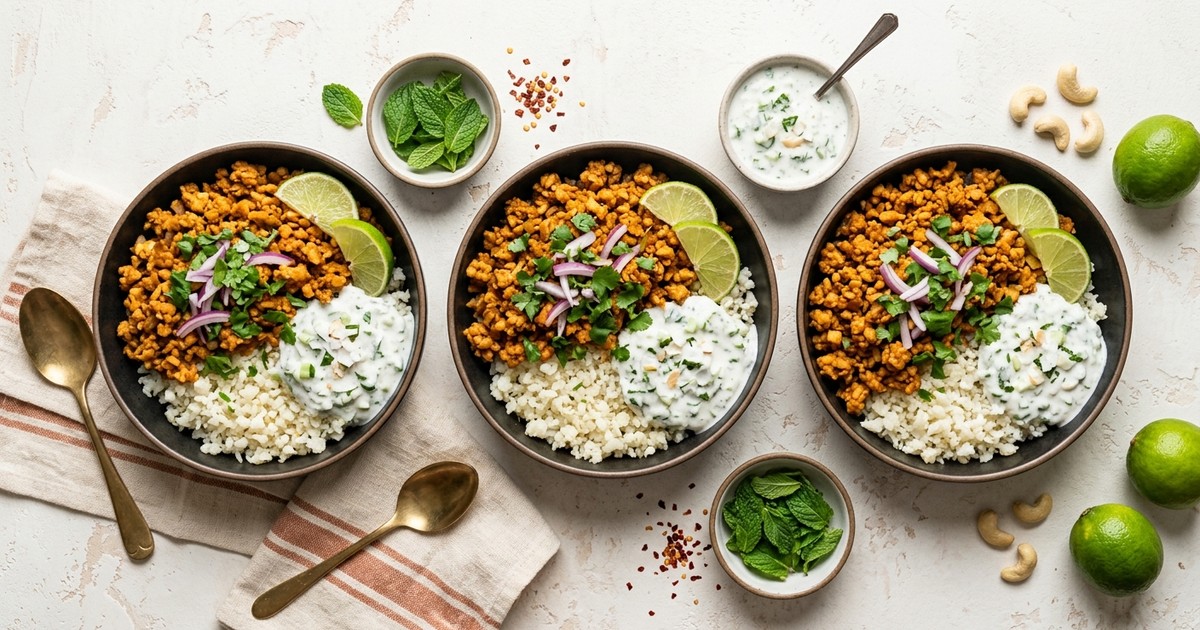 Batch-Prep Indian Tempeh Keema Bowls with Coconut Mint Raita
