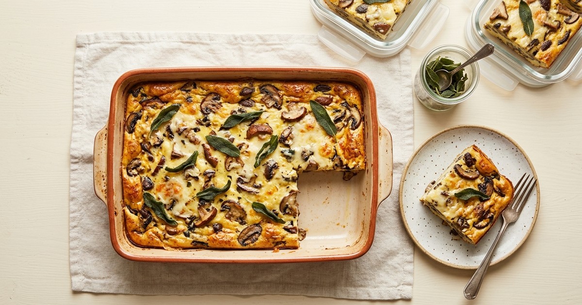 Batch-Prep Italian Mushroom & Fontina Egg Bake with Crispy Sage