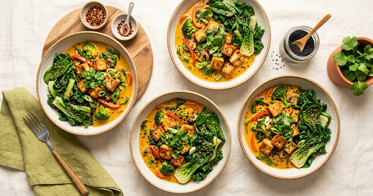 Batch-Prep Japanese Coconut Curry Tofu Bowls with Sesame Greens