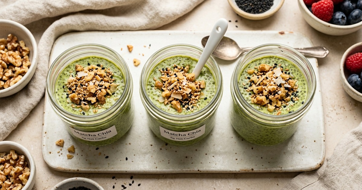 Batch-Prep Matcha Coconut Chia Pudding with Walnut-Sesame Crumble