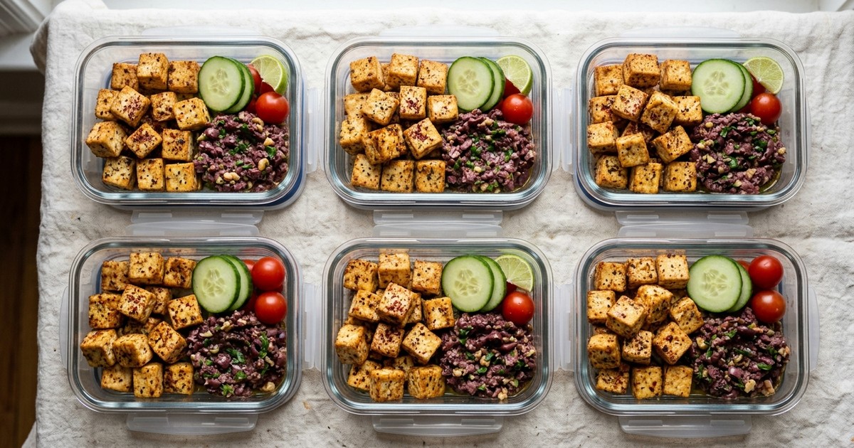 Batch-Prep Sumac Tofu Bites with Kalamata-Walnut Tapenade