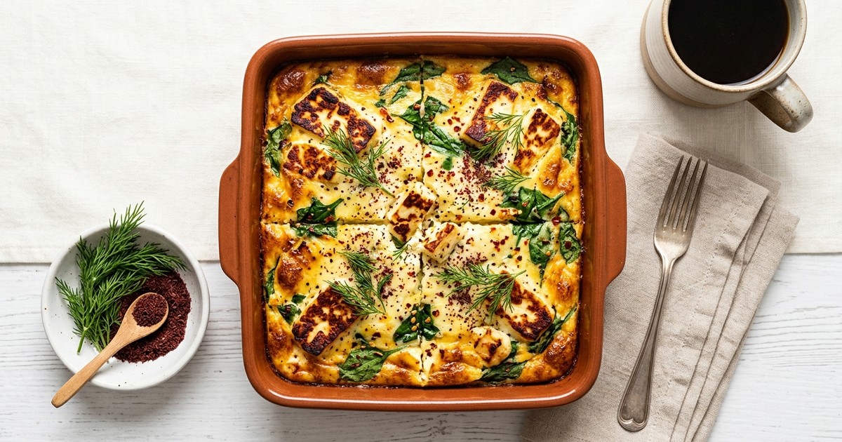Batch-Prep Turkish Mascarpone & Halloumi Egg Bake with Dill & Sumac