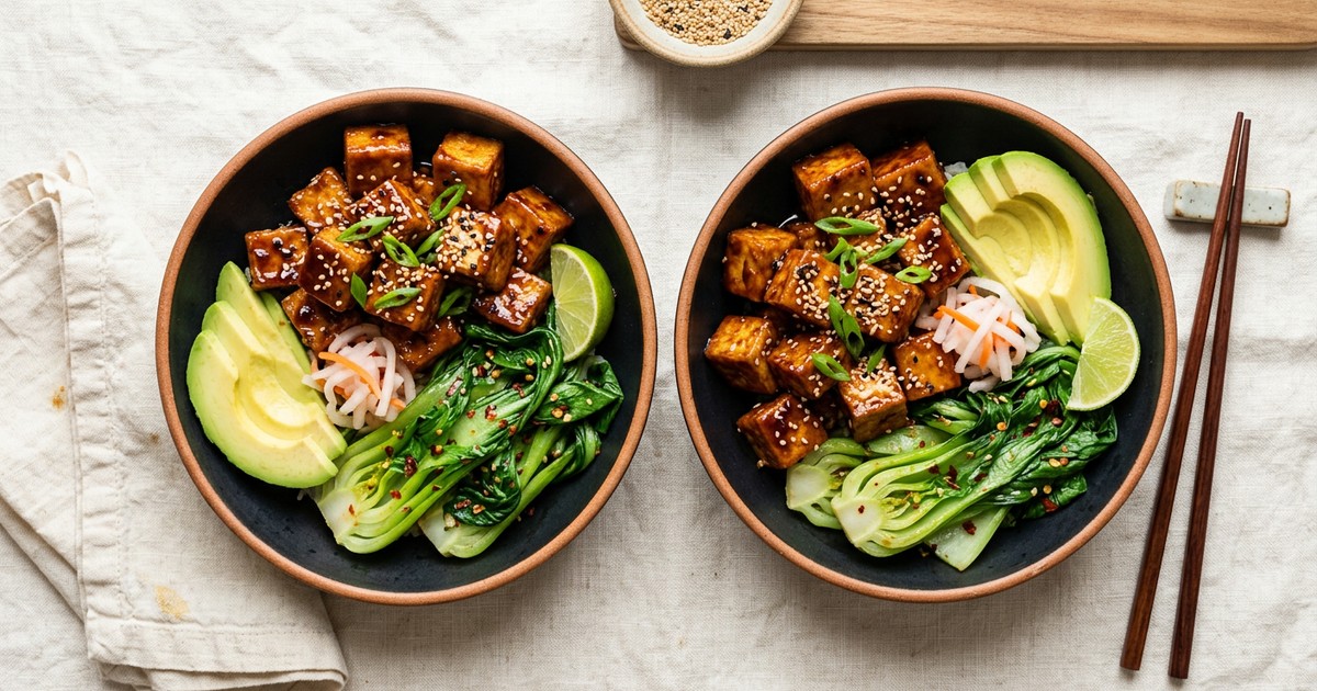 Crispy Miso-Glazed Tofu Bowls with Sesame Bok Choy
