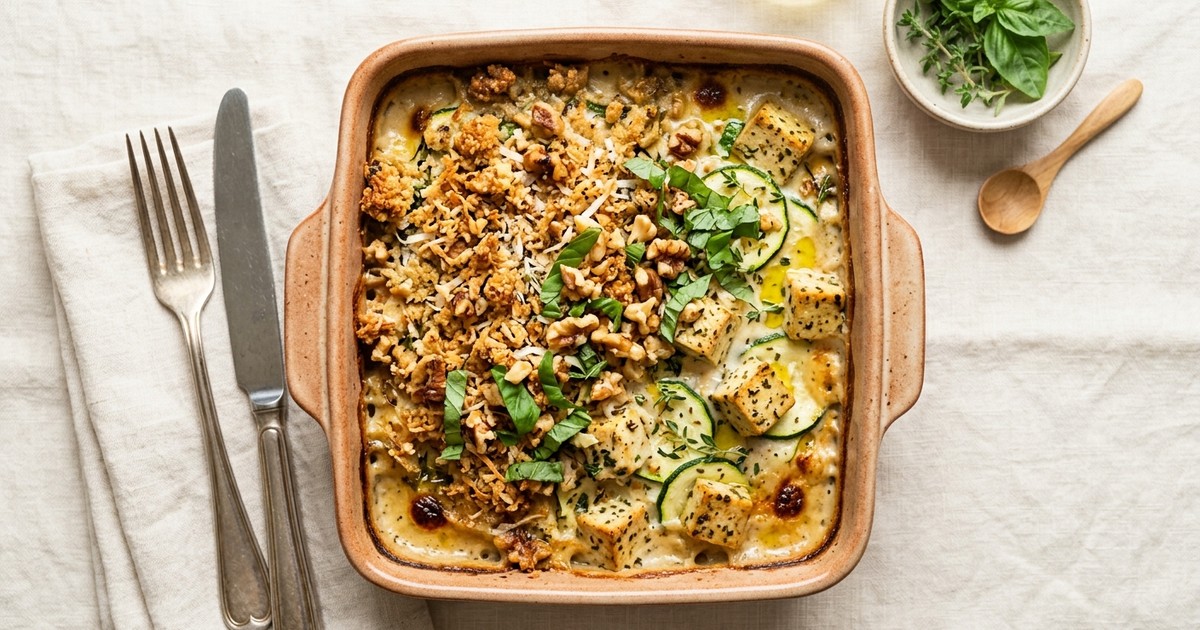 Meal-Prep Italian Coconut Cream Tofu Gratin with Walnut Crumble
