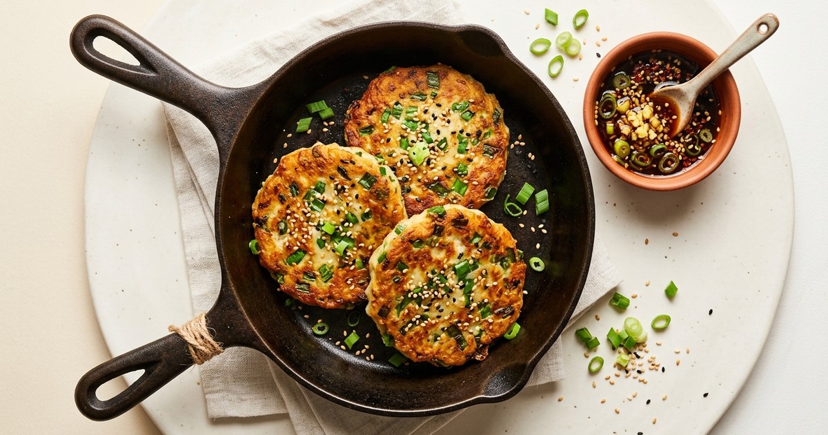One-Pan Chinese Scallion Cream Cheese Pancakes with Ginger-Sesame Dip
