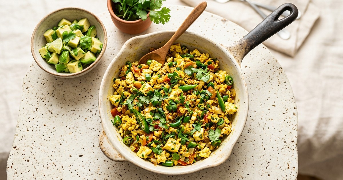 One-Pan Paneer Bhurji Egg Scramble with Green Chili & Cilantro