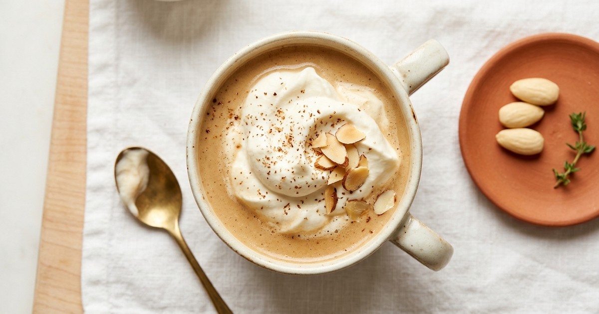 One-Saucepan Warm Amaretto Almond Cream with Mascarpone Foam