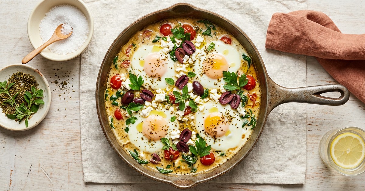 One-Skillet Coconut Za'atar Eggs with Feta and Olives