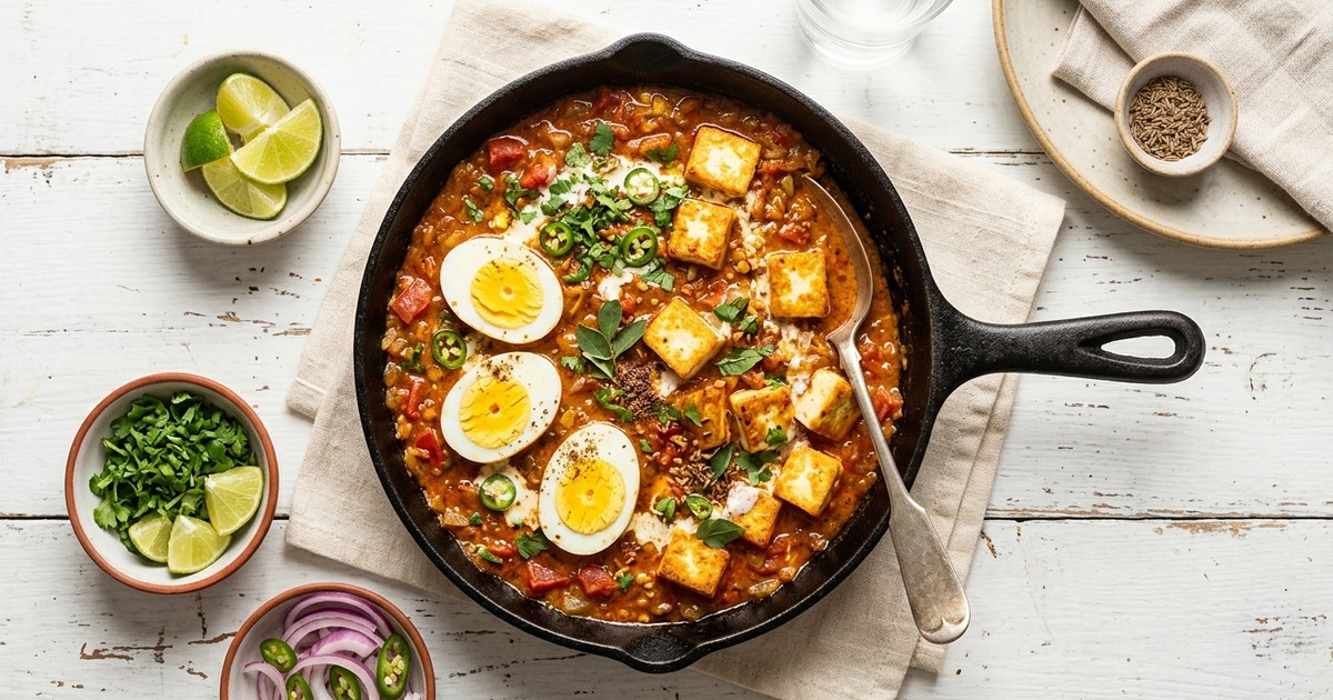 One-Skillet Indian Egg Masala with Golden Pan-Fried Paneer