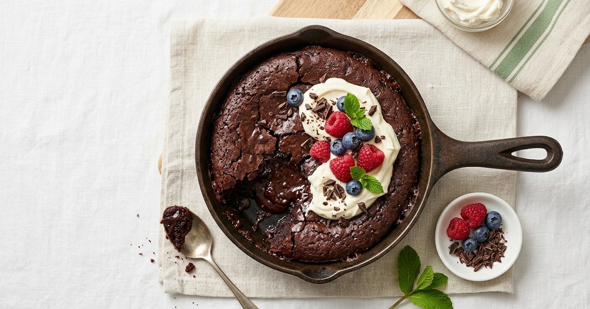 One-Skillet Mascarpone Dark Chocolate Lava Cake