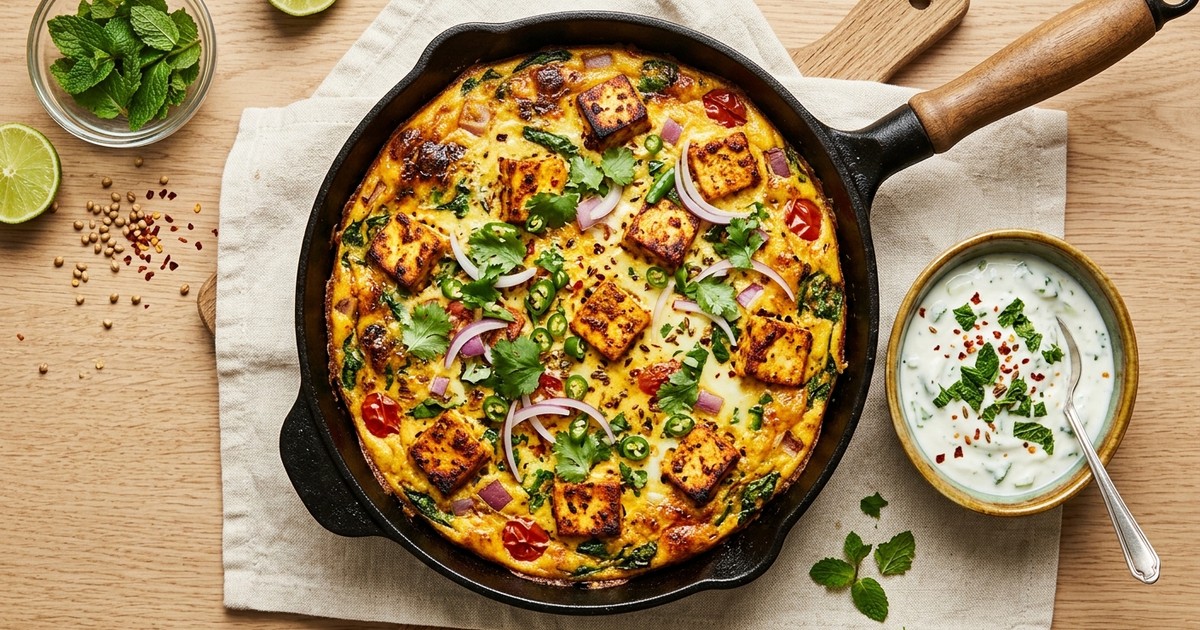 One-Skillet Tandoori Paneer & Egg Frittata with Mint Raita