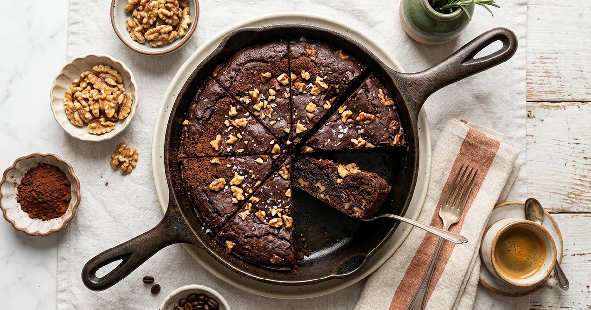 One-Skillet Vegan Espresso Walnut Chocolate Torta
