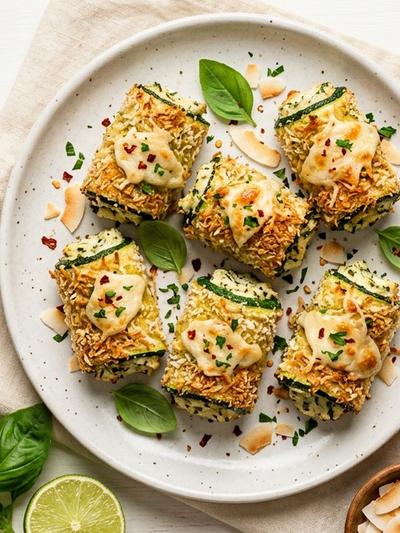Air Fryer Coconut Zucchini Rollatini with Vegan Basil Ricotta