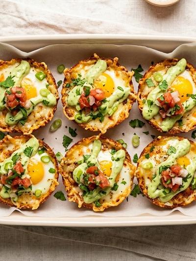 Air Fryer Crispy Huevos Rancheros Cups with Queso & Avocado