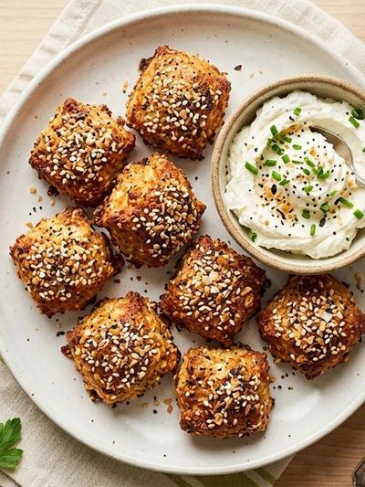Air Fryer Everything Bagel Seed Bites with Whipped Cream Cheese