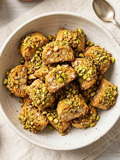 Air Fryer Italian Almond Biscotti Bites with Pistachio Crumble