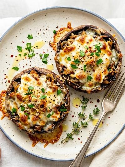 Air Fryer Loaded Four-Cheese Stuffed Portobellos