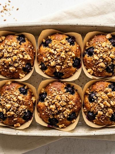 Batch-Prep Almond Flour Blueberry Muffins with Walnut-Flax Crumble