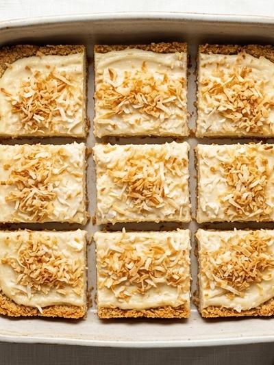 Batch-Prep Coconut Cream Pie Bars with Toasted Coconut Crumble