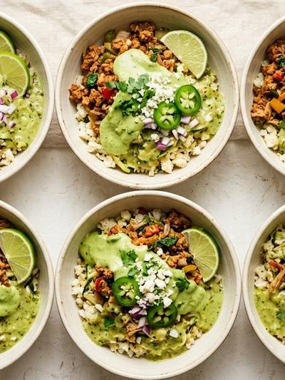 Batch-Prep Coconut Verde Enchilada Bowls with Avocado Crema