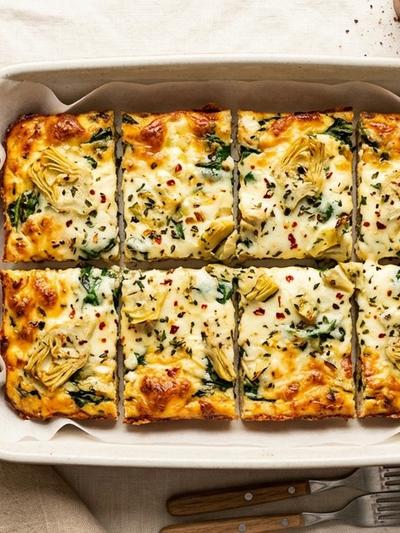 Batch-Prep Italian Three-Cheese & Artichoke Breakfast Bars
