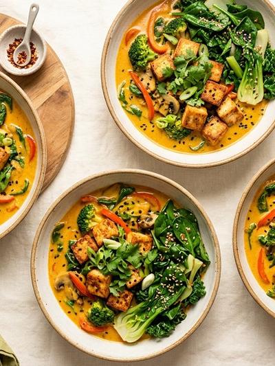 Batch-Prep Japanese Coconut Curry Tofu Bowls with Sesame Greens