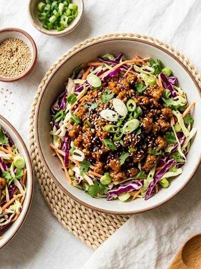 Batch-Prep Korean Sesame-Garlic Tempeh Bowls with Coconut Slaw