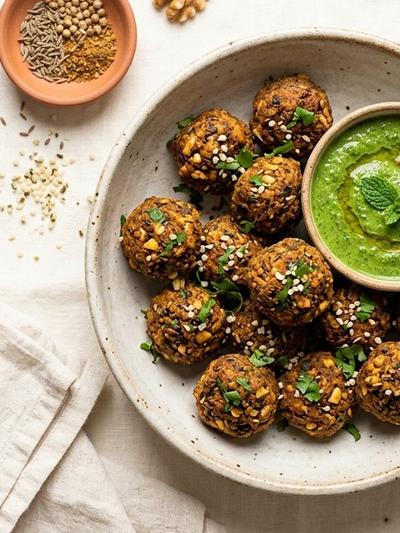 Batch-Prep Masala Paneer-Walnut Seed Bites with Green Chutney