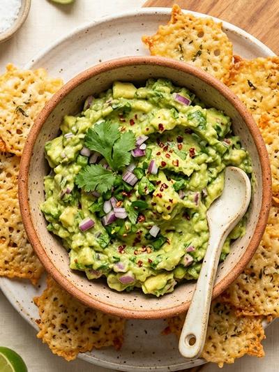 Keto Guacamole with Cheese Crisps