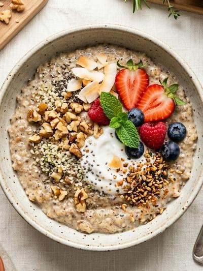 One-Skillet Mediterranean Seed & Walnut Breakfast Porridge