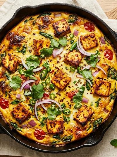 One-Skillet Tandoori Paneer & Egg Frittata with Mint Raita