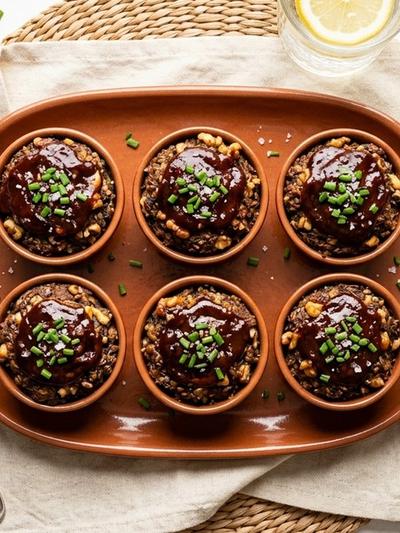 Smoky BBQ Walnut & Hemp Meatloaf Cups with Sugar-Free Glaze
